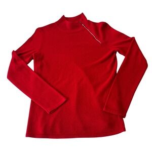 Luxe 360 Designers Originals Womens Small Red Mock Neck Rhinestone Zip Sweater